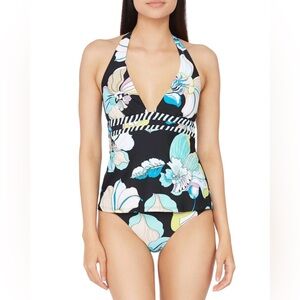 Trina Turk Tankini Top Size 10  Sintra Flora Shirred Hipster Bottom Floral Print